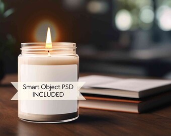 Soy candle mockup PSD, 9oz candle mockup, Candle jar mockup, Blank scented white candle mock-up, Smart object candle mockup, POD Canva mock