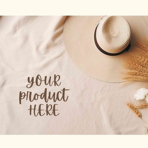 Boho chic flat lay mockup, Digital background for product display, Flatlay styled stock photo, Neutral beige backdrop, Scene creator mock up