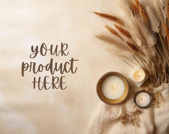 Boho flat lay mockup, Chic digital background for product display, Flatlay styled stock photo, Neutral beige backdrop, Scene creator mock up