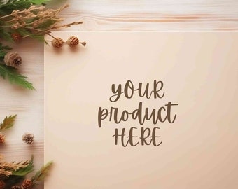 Boho rustic background mockup, Flat lay digital product background, Neutral beige table flatlay mockup, Styled stock backdrop photo JPG File