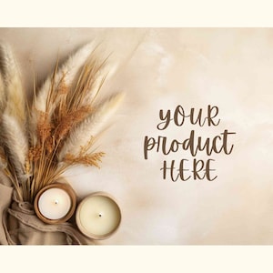 Boho chic flat lay mockup, Digital background for product display, Flatlay styled stock photo, Neutral beige backdrop, Scene creator mock up
