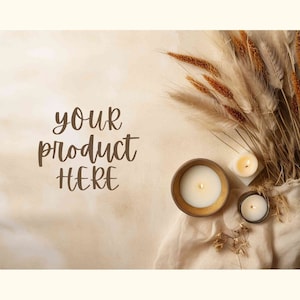 Boho flat lay mockup, Chic digital background for product display, Flatlay styled stock photo, Neutral beige backdrop, Scene creator mock up