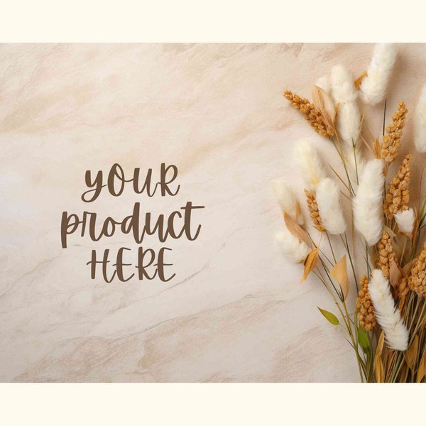 Flat lay product background downloadable, Boho mockup photography, Neutral floral mock, Stock photo digital backdrop, Flowers scene creator