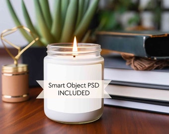 Soy candle mockup PSD, 9oz candle mockup, Candle jar mockup, Blank scented white candle mock-up, Smart object candle mockup, POD Canva mock