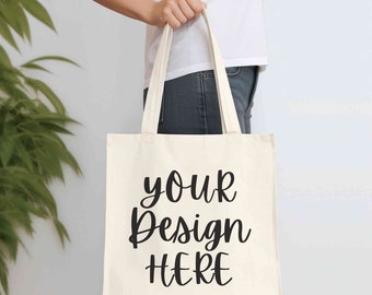 Tote bag mockup, Canvas tote bag mock, Natural tote bag mock up, Boho shopping bag mockup, Print on demand model tote bag mock, Cotton bag