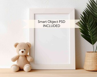 Nursery wall art mockup frame, Children room mockup, PSD Smart object frame mockup, DIN A vertical frame mockup, Kids room frame mockup A4