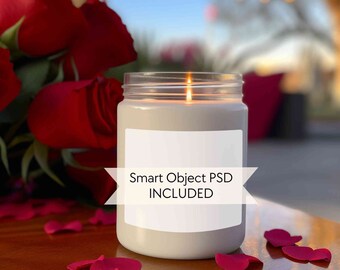 Candle mockup psd, Scented soy candle mock up, Jar candle mockup smart object, 9oz valentine day candle mockup, Wedding candle mockup flower