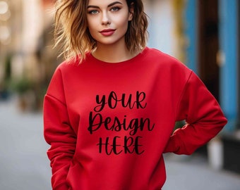 Roter Gildan 18000-Pullover für Damen