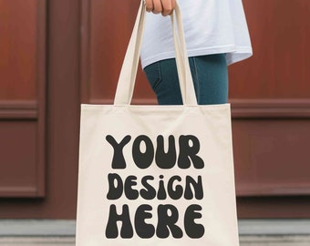 Tote bag mockup, Canvas tote bag mock, Natural tote bag mock up, Boho shopping bag mockup, Print on demand model tote bag mock, Cotton bag