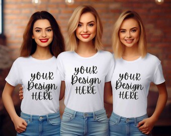 Bachelorette shirt mockup, bridal party tshirt mockup, White Bella Canvas 3001 group t-shirt mockup, Bridesmaids wedding party shirt mock up