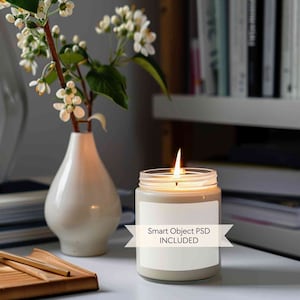 Soy candle mockup, 9oz jar candle mockup, Blank scented white candle mock-up, PSD candle mockup smart object, POD minimal clean candle mock