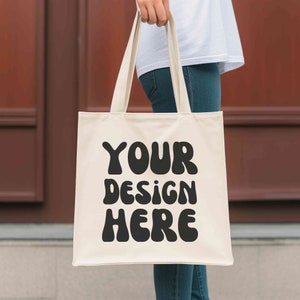 Tote bag mockup, Canvas tote bag mock, Natural tote bag mock up, Boho shopping bag mockup, Print on demand model tote bag mock, Cotton bag