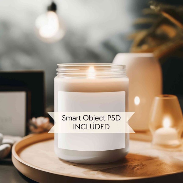 Soy candle mockup PSD, 9oz candle mockup, Candle jar mockup, Blank scented white candle mock-up, candle mockup smart object, POD Canva mock