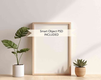 Minimalistic vertical frame mockup, A4 wood sign mockup, Modern frame mock, Scandinavian frame mockup, PSD interior frame mockup DIN A ratio
