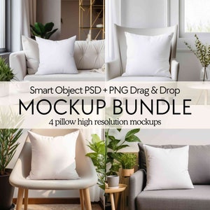 Paquet de maquette d'oreiller PSD, Maquette de coussin transparent PNG for Canva, Maquettes d'oreiller carrées blanches, Maquettes d'oreillers décoratifs vierges modernes
