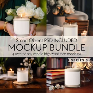 Candle mockup bundle PSD, Scented soy candle mockups, 9oz jar candle mock ups with tag, Smart object candle mock, POD Romantic candle mocks