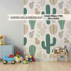Kids room mockup PSD, Nursery wallpaper mockup, Blank wall playroom mockup, Children room empty wall mock up, Smart object toys room mockup