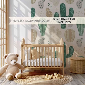 PSD Kinderzimmer Tapete Mockup, Leere Wand Mockup für Babyzimmer, Neutral leere Kinderzimmer Wandmockup, Smart Objekt minimalistisches Wandbild