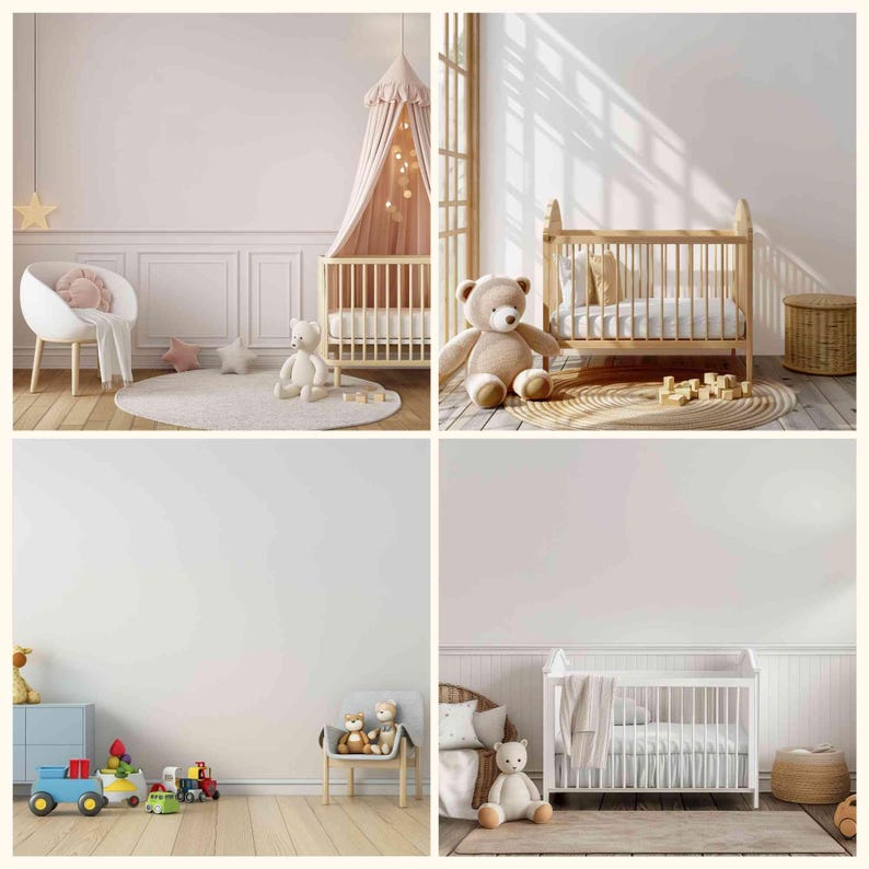 20 Nursery Wallpaper Mockups – Editable Wall Scenes for Baby and Kids Rooms – JPG + PSD Smart Object – Playroom and Nursery Interior Scenes image 4