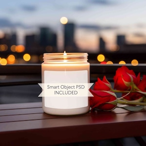 Soy candle mockup PSD, Valentines 9oz candle mockup, POD candle mock up for valentine day, White candle jar mockup, Smart object candle mock