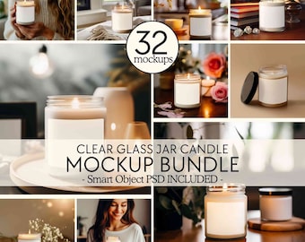 CANDLE MOCKUP BUNDLE, Clear jar candle mockups, Scented soy candle mock ups, Blank white 9oz glass jar candle mockups, Psd smart object pod