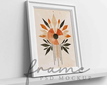 White frame mockup, Minimalist frame mockup in minimal modern style, Simple elegant frame mockup PSD template, Close up digital frame mockup