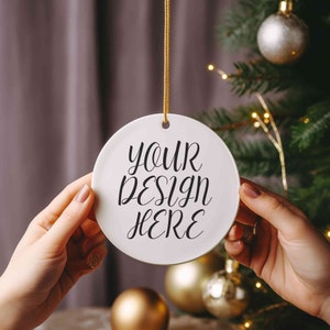 Christmas ornament mockup, Blank white round ceramic christmas ornament mockup, Tree ornament mock up, Ornament Canva sublimation mockup