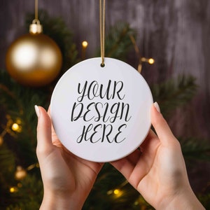 Christmas ornament mockup, Ceramic ornament mockup, White blank ornament mock up, Xmas tree ornament mockup, Christmas round ornament mock