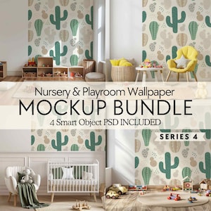 PSD kids room wallpaper mockup bundle, Nursery wallpaper mock up, Children playroom blank wall mockup, Smart object minimalist mural mockup