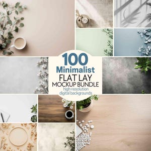 100x Minimalist flat lay digital background mockup bundle, Modern minimal table flatlay product backdrop Add your own products scene creator
