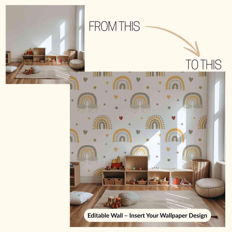 20 Nursery Wallpaper Mockups – Editable Wall Scenes for Baby and Kids Rooms – JPG + PSD Smart Object – Playroom and Nursery Interior Scenes image 6