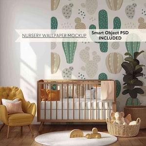 Nursery mockup PSD, Nursery wallpaper mockup, Kids playroom blank wall mockup, Neutral empty children room wall mock up, Smart object mock