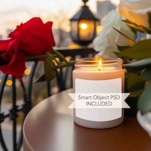 Soy candle mockup PSD, Valentines 9oz candle mockup, POD candle mock up for valentine day, White candle jar mockup, Smart object candle mock
