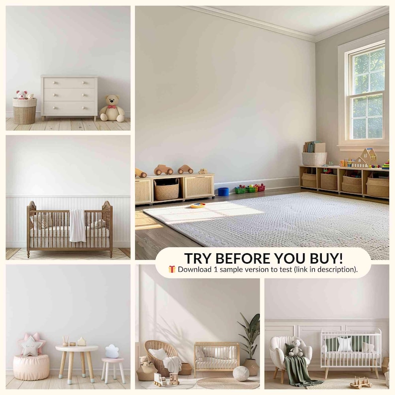 20 Nursery Wallpaper Mockups – Editable Wall Scenes for Baby and Kids Rooms – JPG + PSD Smart Object – Playroom and Nursery Interior Scenes image 2