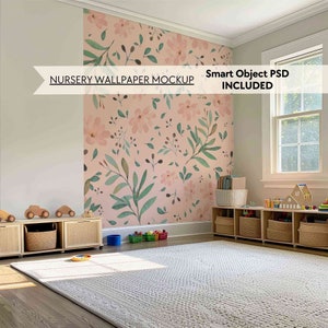 Kinderzimmer Tapete Mockup PSD, Kinder Spielzimmer leere Wand Mockup, Kinderzimmer neutral leere Wand Mockup, Smart Objekt Innenraum Wandbild