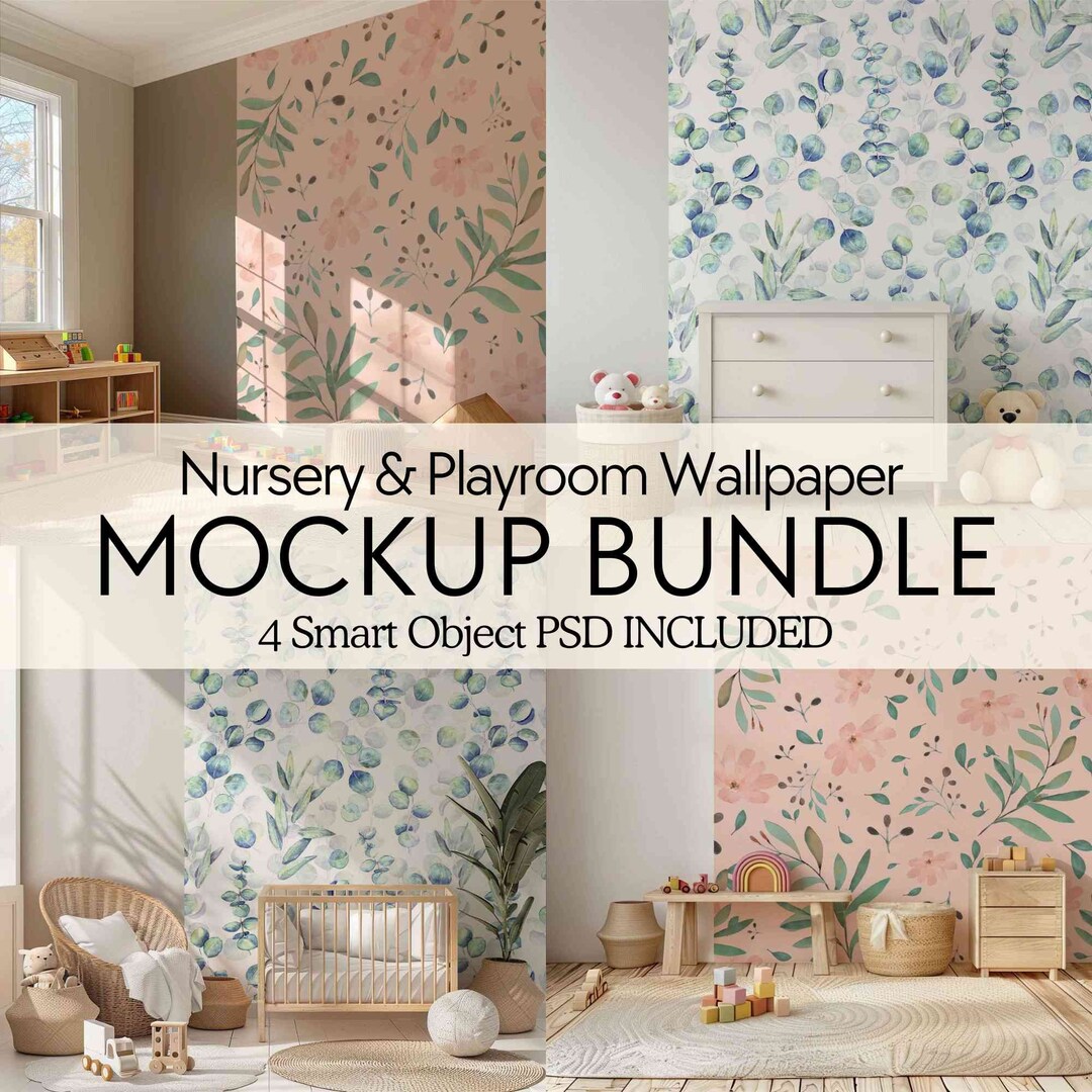 PSD Nursery Mockup Bundle, Nursery Wallpaper Mockups, Kids Playroom ...