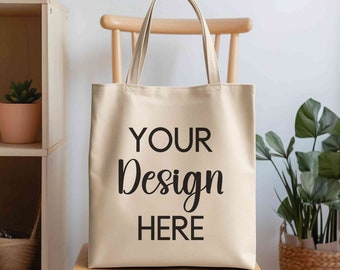 Tote bag mockup canvas natural, Simple tote bag mock up, Natural tote bag photo mock, Gift bag mockup template, Canvas shopping bag mockup