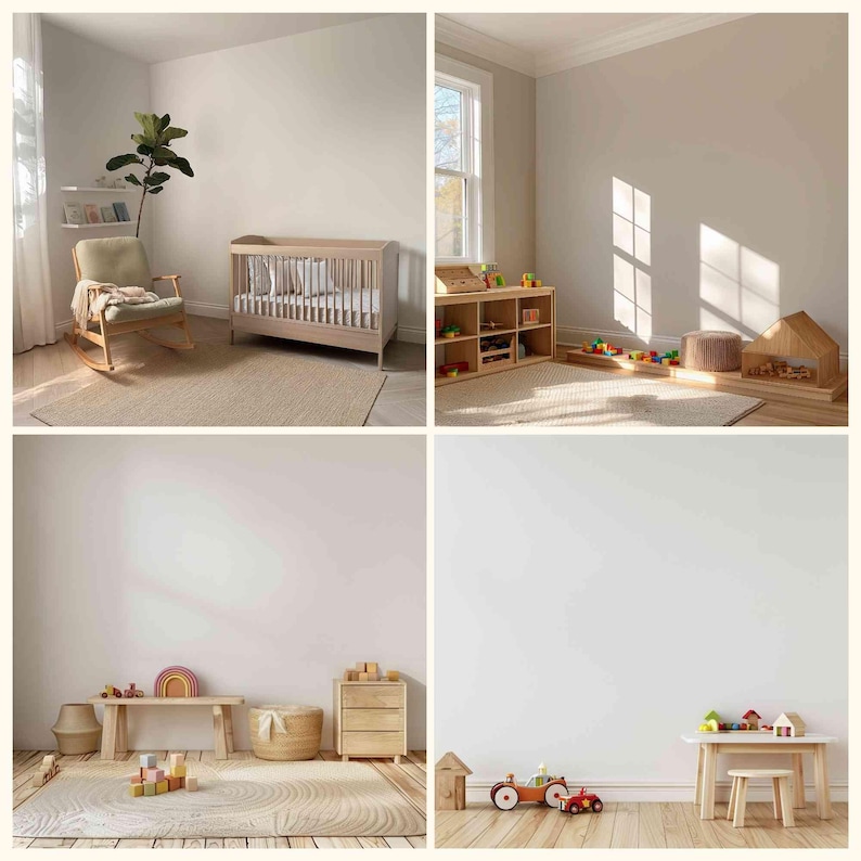 20 Nursery Wallpaper Mockups – Editable Wall Scenes for Baby and Kids Rooms – JPG + PSD Smart Object – Playroom and Nursery Interior Scenes image 5