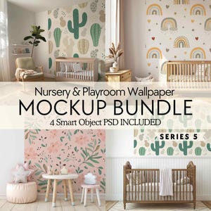 Nursery mockup bundle, PSD nursery wallpaper mockups, Neutral kids room blank wall mockup, Children playroom wallpaper mock up, Smart object