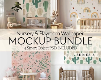 Nursery mockup bundle, PSD nursery wallpaper mockups, Neutral kids room blank wall mockup, Children playroom wallpaper mock up, Smart object