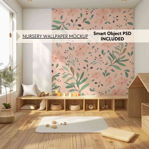 Kinderzimmer Mockup PSD, Neutrales Kinderzimmer Tapetenmockup, Leere Wand Spielzimmer Mockup, Kinderzimmer leeres Wandmodell, Smart-Objekt-Modell