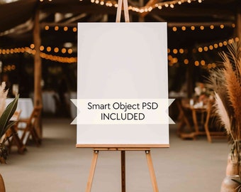Welcome sign mockup PSD, Wedding welcome sign mock up, Elegant venue easel sign mockup 3x4, 18x24 Sitting chart sign mockup, Smart object