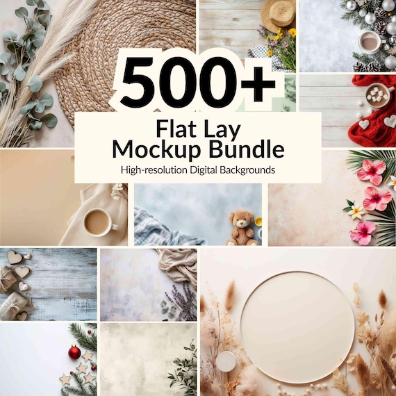 500+ Flat Lay Mockup Bundle – JPG Digital Backgrounds for Canva & POD | Boho, Floral, Minimalist, Rustic, Baby, Christmas, Valentine Photos
