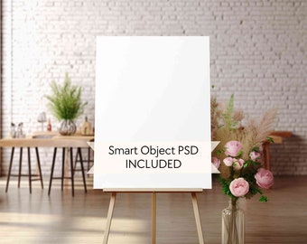 Wedding easel sign mockup, Welcome sign mock-up, Bridal shower easel sign mockup, Elegant venue seating chart sign mock up, Smart object PSD
