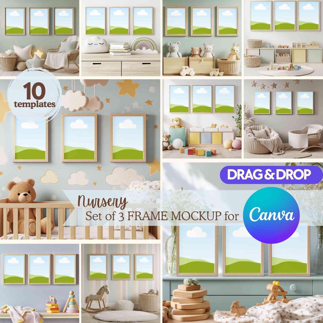 3 Nursery Frame Mockup Bundle, Set of 3 Frames Mockups for Baby Room ...