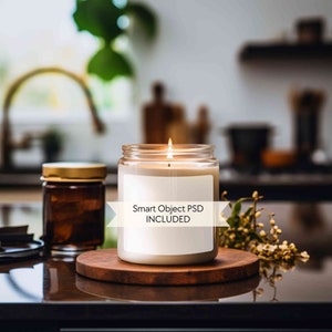 Soy candle mockup, 9oz jar candle mockup, Blank scented white candle mock-up, PSD candle smart object mockup, modern lifestyle candle mockup
