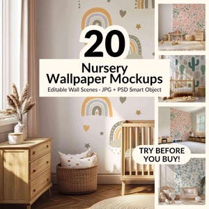 20 maquettes de papier peint pour chambre de bébé - Scènes murales modifiables pour chambres de bébé et d'enfant - Objet intelligent JPG + PSD - Scènes d'intérieur de salle de jeux et de chambre d'enfant