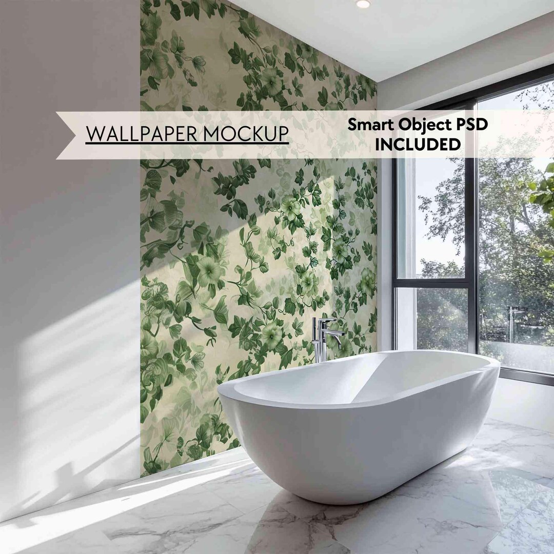 Bathroom Wallpaper Mockup, Modern Minimalist Bathroom Empty Wall Mockup ...