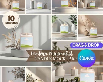 Modern scented soy candle mockup bundle, Canva template Drag and Drop candle mockup, 9oz jar candle mock ups, Blank candle mockup minimalist