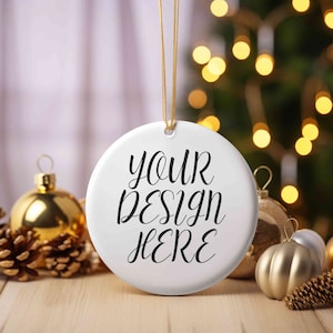 Christmas ceramic round ornament mockup, Blank white ornaments for Christmas tree mockup, Ornament mockup Canva, Circle Christmas mock ups